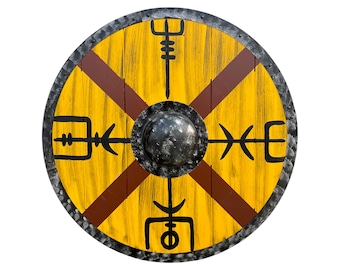 Handmade Viking Shield Wall Decor: Rustic Wood & Metal, 24"