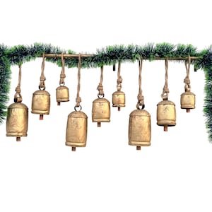 Rustic Brass Hanging Bells Set - Vintage Christmas Wreath Decor