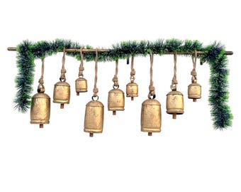 Juego de campanas colgantes de latón rústico - Decoración navideña vintage