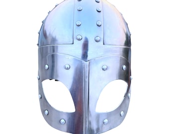 Elmo vichingo da battaglia, armatura medievale, costume, acciaio 18G LARP, elmo spartano da cavaliere argentato.