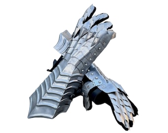Medieval Knight Gauntlets: 18 Gauge Iron Armor, Adjustable Leather Straps