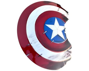 Broken Captain America Shield: Metal Avengers Prop Replica, 22 inch
