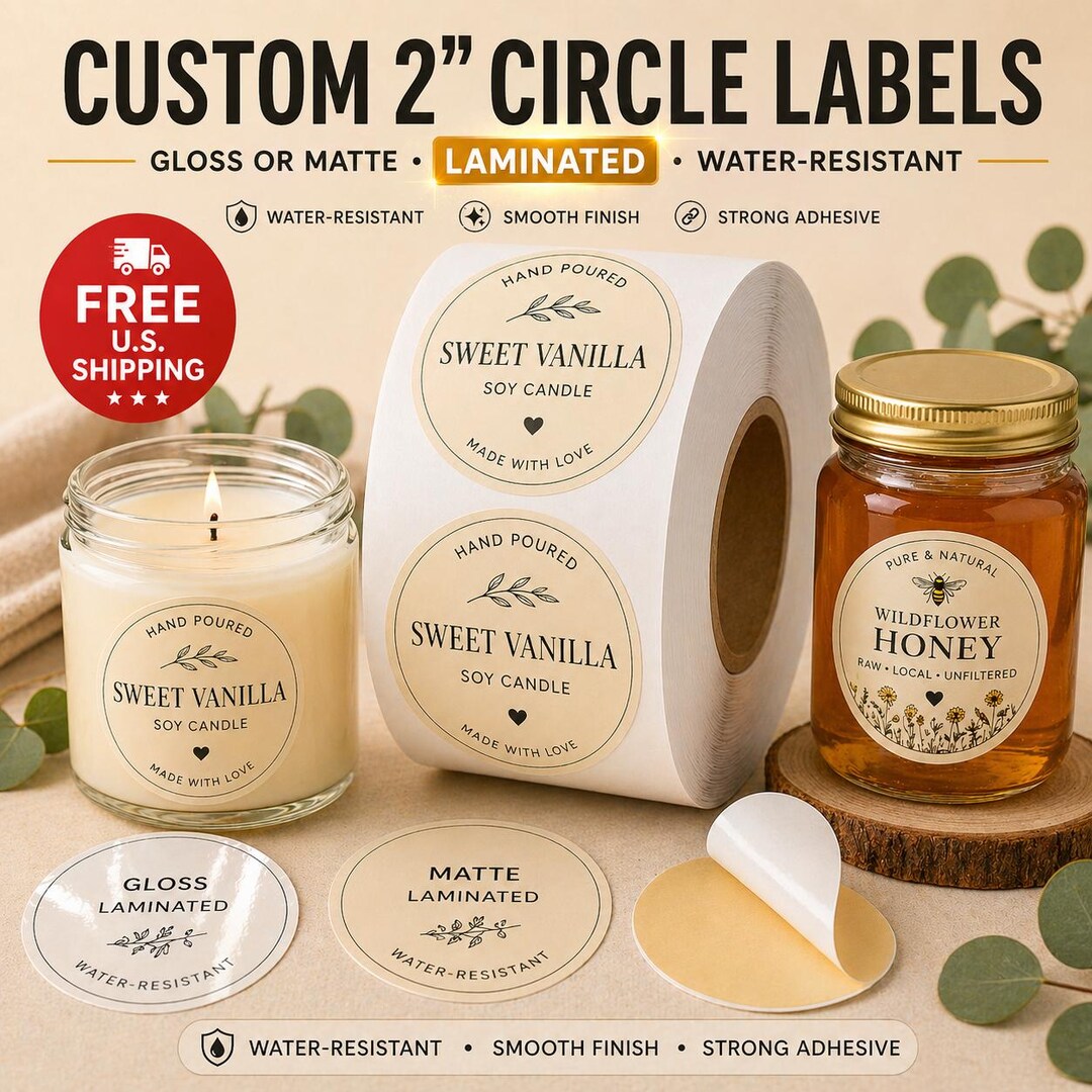 2” Circle Labels on Roll – Custom Logo Stickers | Gloss or Matte Paper ...