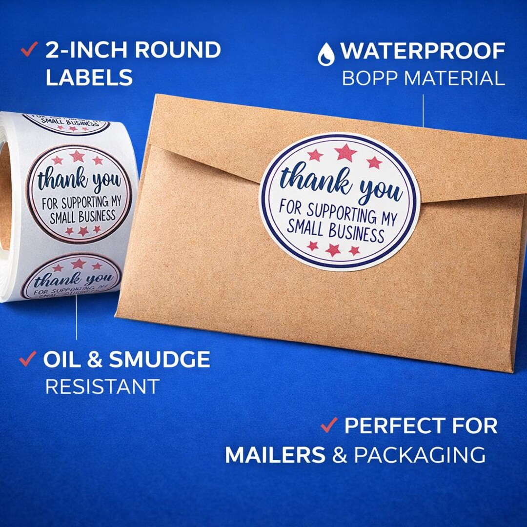 Thank You Stickers 2 Inch Round | Waterproof BOPP Labels | Small ...