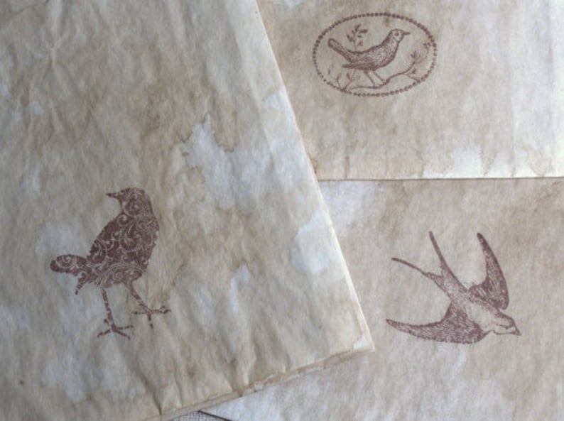 Birds Stamped Primitive Rustic Cloth Bags and Sandwich Bags Antiqued Tags