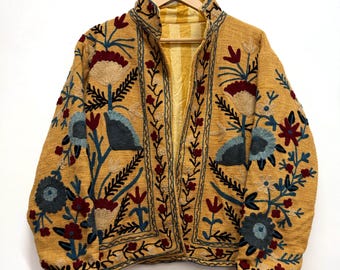 Handmade Suzani Embroidered Jacket: TNT Cotton Short Coat