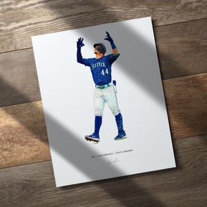 Julio Rodriguez v2 Seattle Mariners Baseball 8x10 Print Poster Art Illustrated