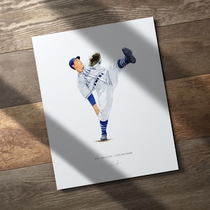 Bob Feller Cleveland Guardians Baseball 8x10 Print Poster Art Illustrated