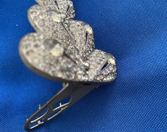 Vintage Silver Tone Rhinestone Large Dress Clip