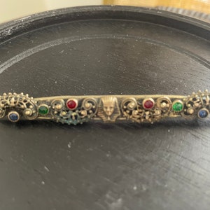 Antique Art Deco Egyptian Revival Pharaoh Bar Pin Brooch with Colored Stones Filigree Designs image 1