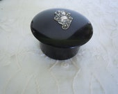 Vintage Black Bakelite Jar with Sterling Silver Art Nouveau lady Arlington Snuff Box Free Shipping