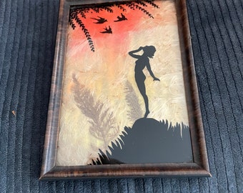 Antike Mid Century Art Deco Rückseite gemalt Akt auf Glas von Thera Darby Case