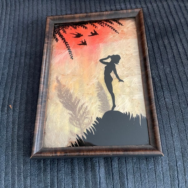 Antique Mid Century Art Deco Reverse painted Nude on Glass by Thera Darby Case