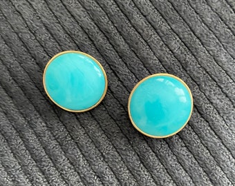 Vintage Large Round Trifari Turquoise Clip Earrings