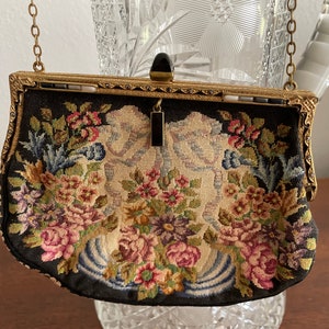 Vintage Antique 1920s 30s French Petit Point Evening Bag Purse Jeweled Frame image 4