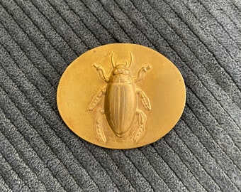 Vintage Gold Tone Metal large oval Scarab Beetle Brooch - Egyptian Revival