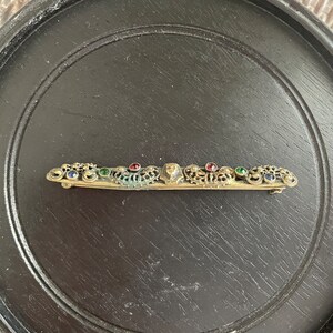 Antique Art Deco Egyptian Revival Pharaoh Bar Pin Brooch with Colored Stones Filigree Designs image 4