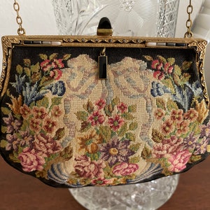 Vintage Antique 1920s 30s French Petit Point Evening Bag Purse Jeweled Frame image 2