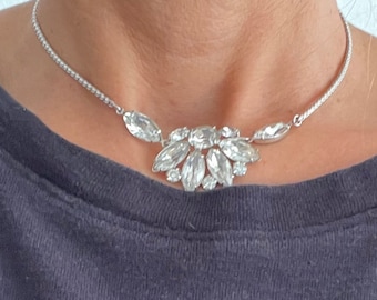 Vintage silver necklace with different size Rhinestones