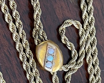 Antique Gold Rope Chain Pocket Watch Necklace Gold Slide with 6 Opals