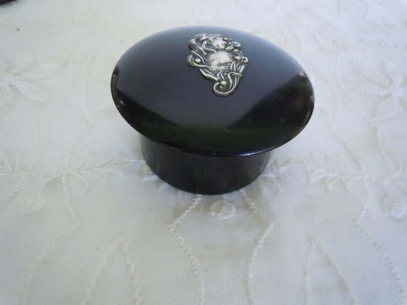 Vintage Black Bakelite Jar with Sterling Silver A… - image 3