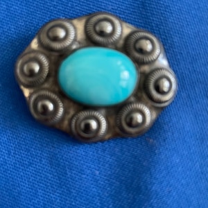 Antique Large Turquoise Stone and Darker Silver Brooch