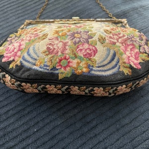 Vintage Antique 1920s 30s French Petit Point Evening Bag Purse Jeweled Frame image 3