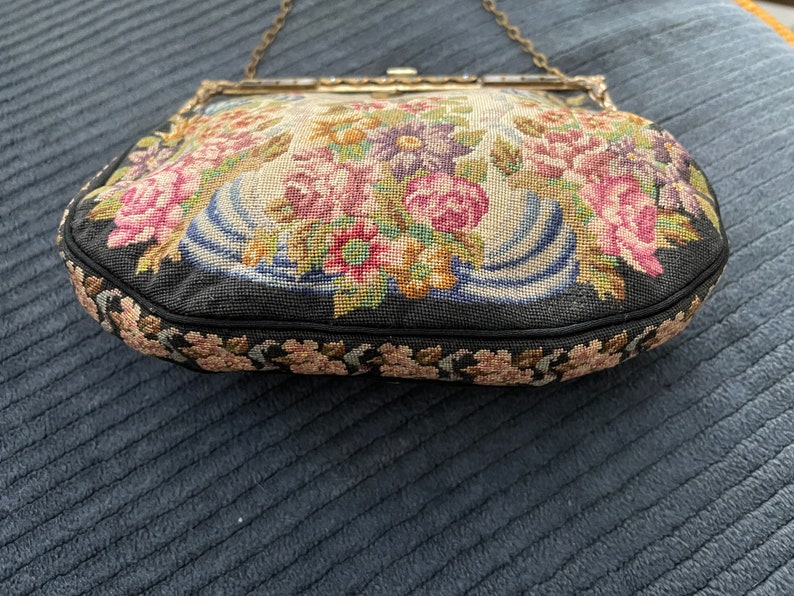 Vintage Antique 1920s 30s French Petit Point Evening Bag Purse Jeweled Frame image 3