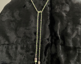 Vintage Swarovski Long Crystal Green Necklace, Small Crystals, Medium Crystals & Large Crystals