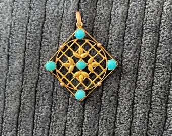 Antique Edwardian 9 CT Gold and Turquoise Pendant