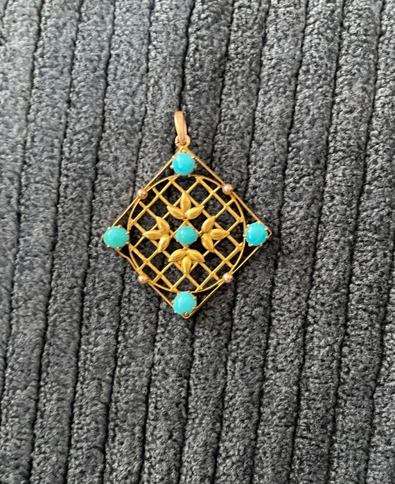 Antique Edwardian 9 CT Gold and Turquoise Pendant