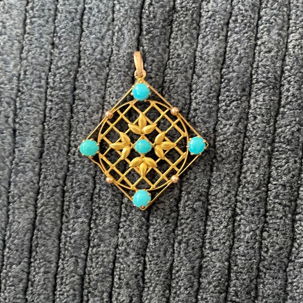 Antique Edwardian 9 CT Gold and Turquoise Pendant