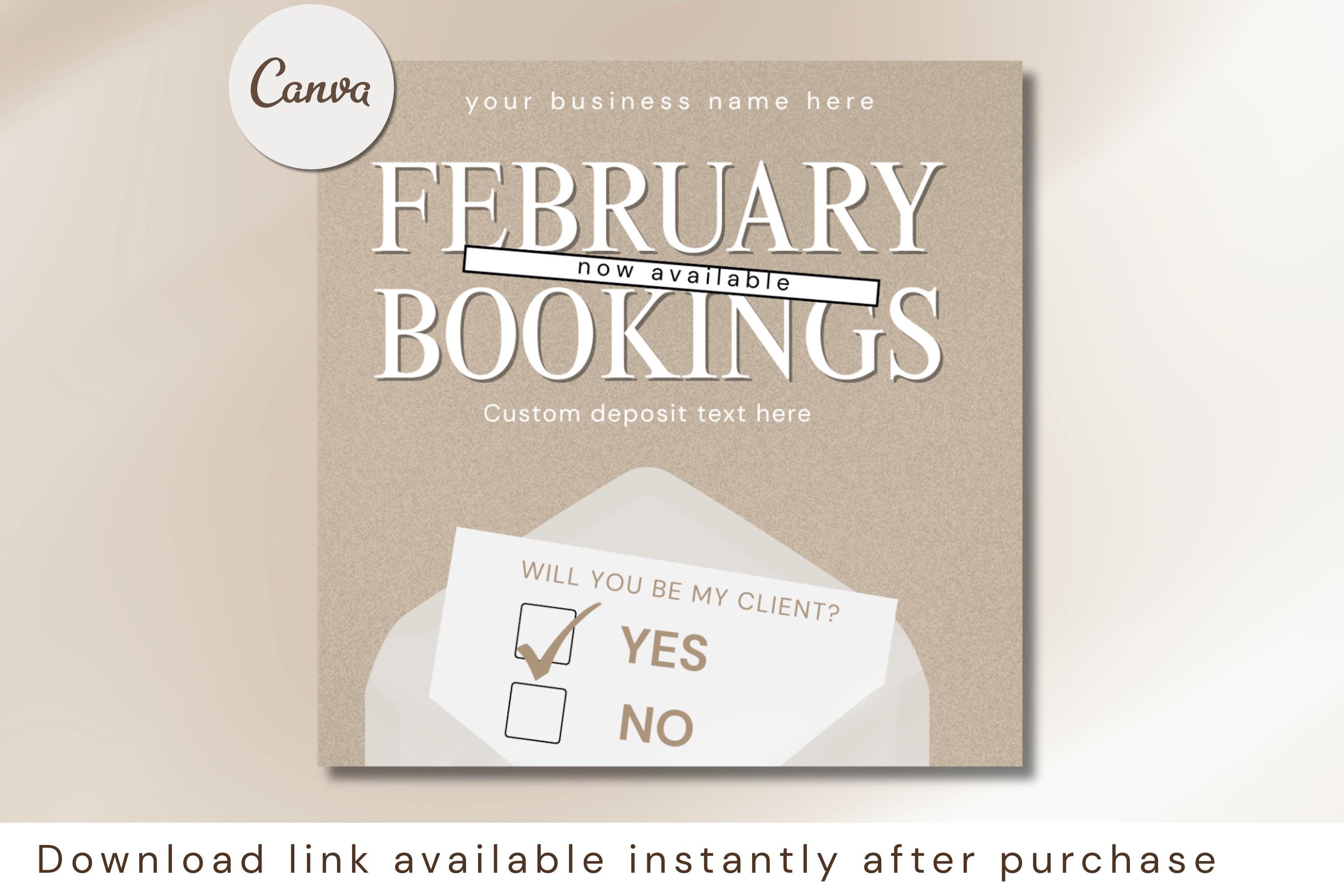 February Booking Flyer Template | Booking Announcement Canva Template ...