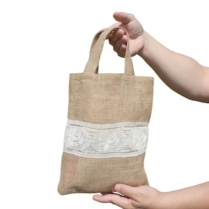 Burlap Lace Wedding Welcome Bag Favor for Guests, Bachelorette, Bridal, Baby Shower- Bulk Reusable Gift Wrapping, Authentic Jute Gift Bag