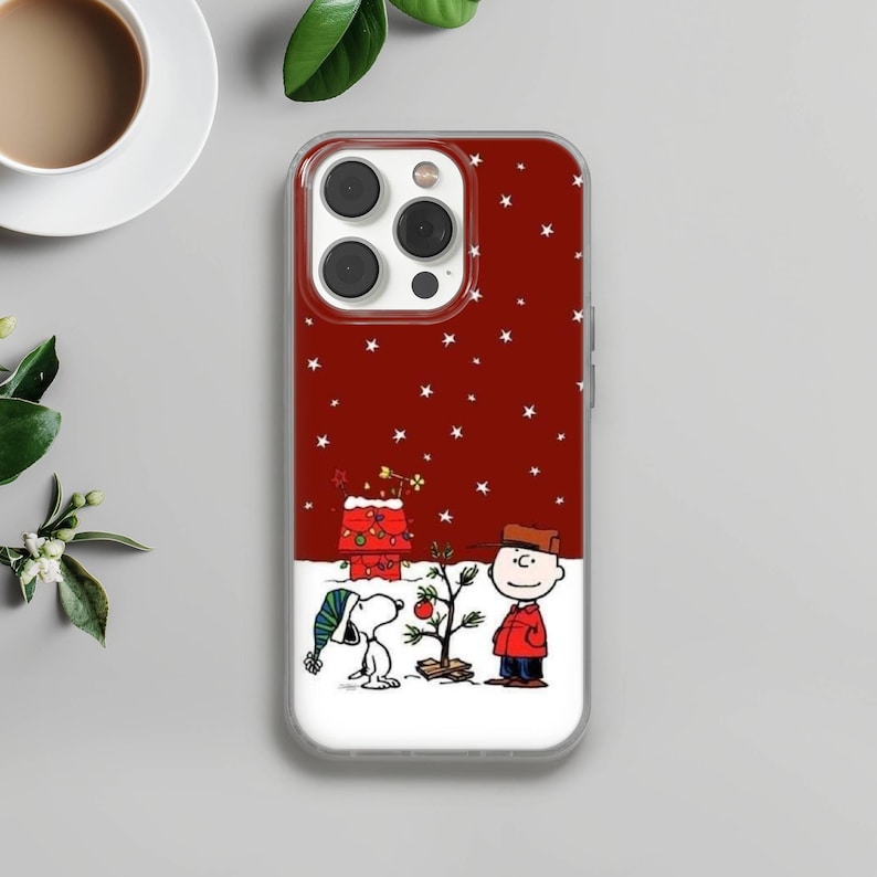 Custodia invernale per telefono Snoopy Charlie Brown in gel TPU per iPhone 16e, 17 Pro Max, 17 Air, 15 Samsung S25 Edge, S24, S23, A16, Pixel 10, 9A, 8 2