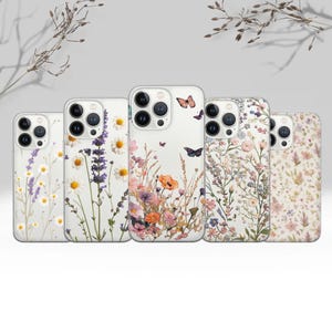 Flower clear Phone Case Floral Cute Cover for iPhone 16e, 15, 14, 13, 12, 11, Google Pixel 9 Pro, 8, 7A, Samsung S25 edge, S24 FE, A71, A36