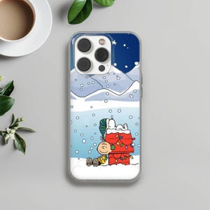 Custodia invernale per telefono Snoopy Charlie Brown in gel TPU per iPhone 16e, 17 Pro Max, 17 Air, 15 Samsung S25 Edge, S24, S23, A16, Pixel 10, 9A, 8 3