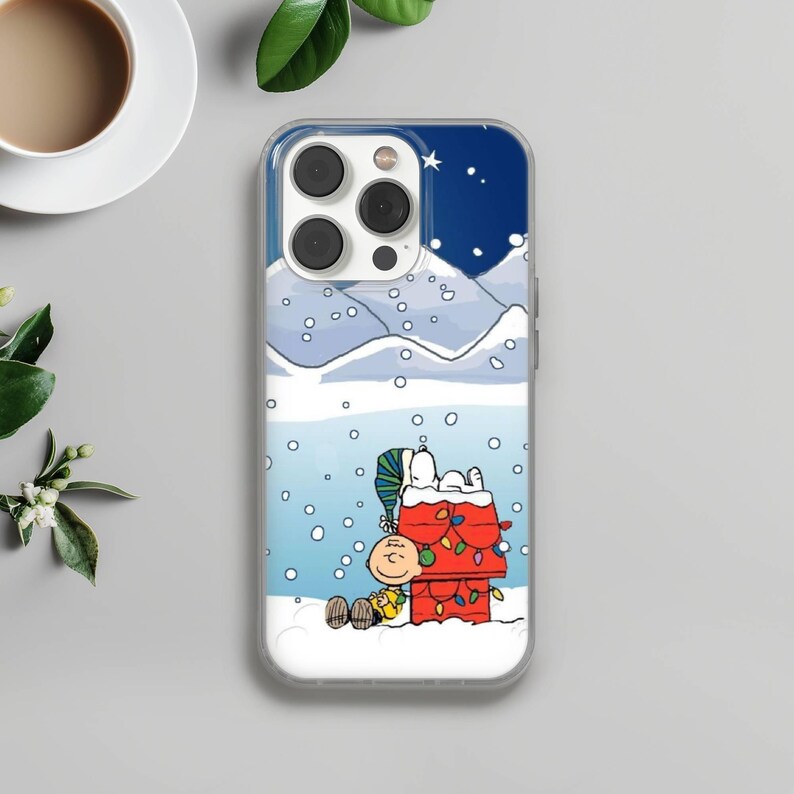 Custodia invernale per telefono Snoopy Charlie Brown in gel TPU per iPhone 16e, 17 Pro Max, 17 Air, 15 Samsung S25 Edge, S24, S23, A16, Pixel 10, 9A, 8 3