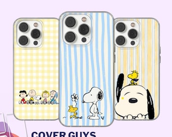 Cover per telefono con motivo Snoopy Lines, cover con cane dei cartoni animati per iPhone 16e, 17 Pro Max, 15, 13, Samsung S26, A56, Pixel 10, 9A