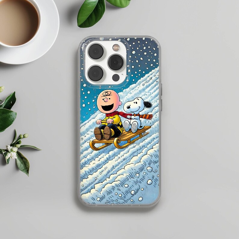 Custodia invernale per telefono Snoopy Charlie Brown in gel TPU per iPhone 16e, 17 Pro Max, 17 Air, 15 Samsung S25 Edge, S24, S23, A16, Pixel 10, 9A, 8 1