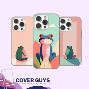May include: Three phone cases with frog designs. The cases feature a variety of colors, including pink, green, blue, and orange. The text "COVER GUYS" is at the bottom of the image.