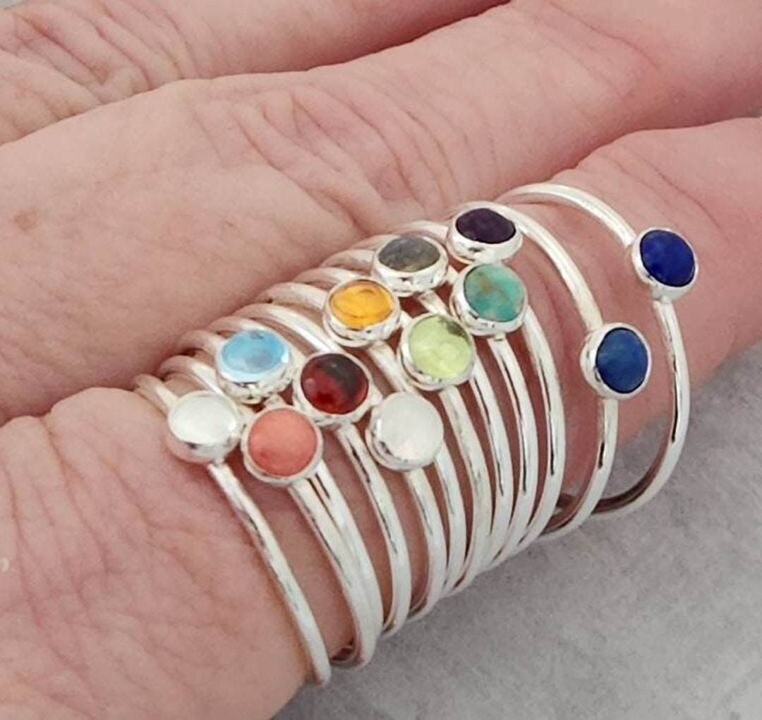 Stackable Gemstone Ring Sterling Silver Ring 4mm Cabochon Genuine
