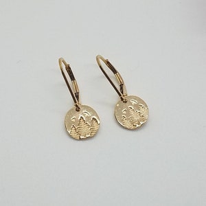 Tiny Gold Trees and Birds Earrings, Hand Stamped Earrings in Gold Fill with Lever Back Ear Wires,  Gift for Mom