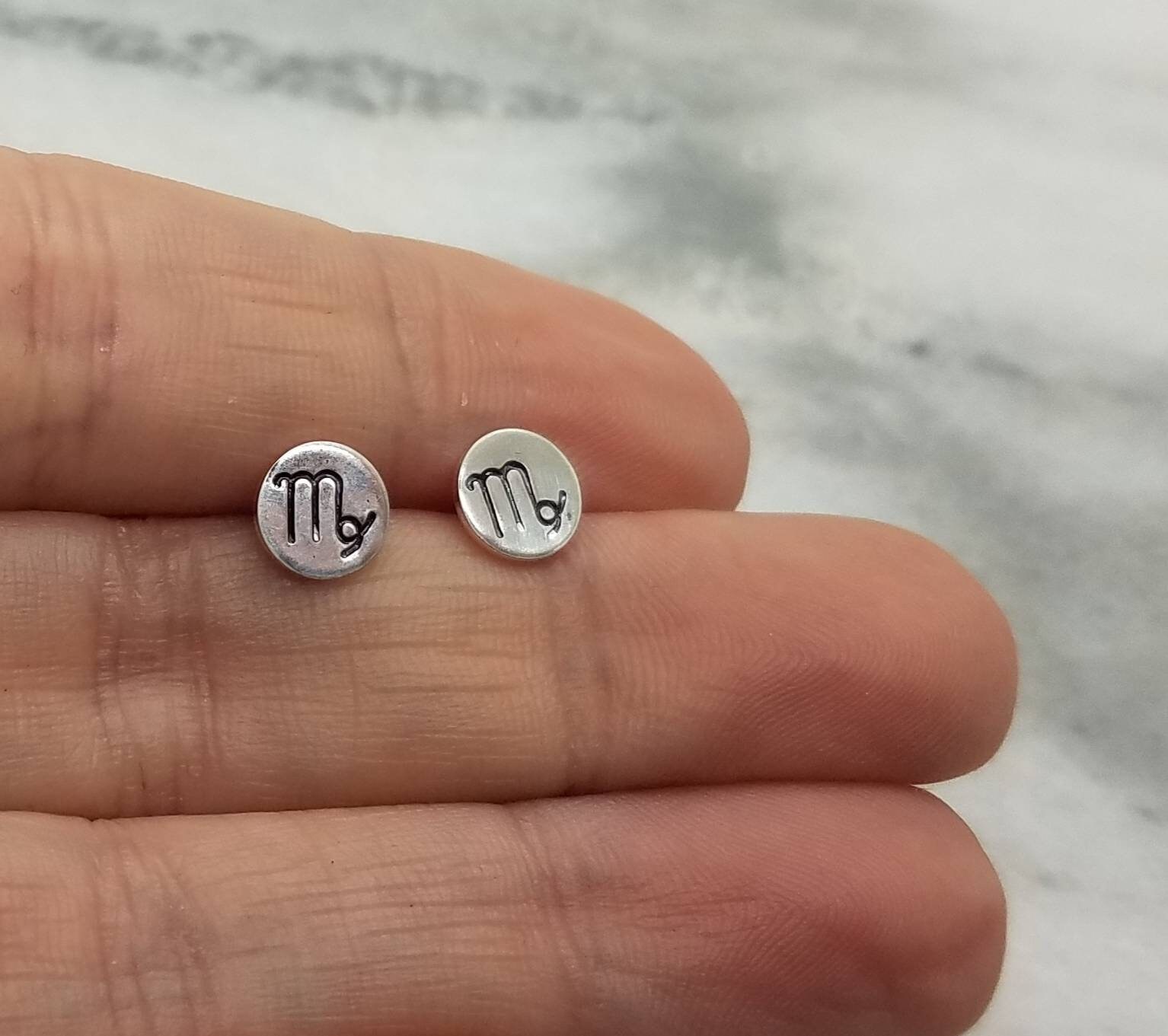 Zodiac Stud Earrings Silver Studs Sterling Silver Zodiac Etsy