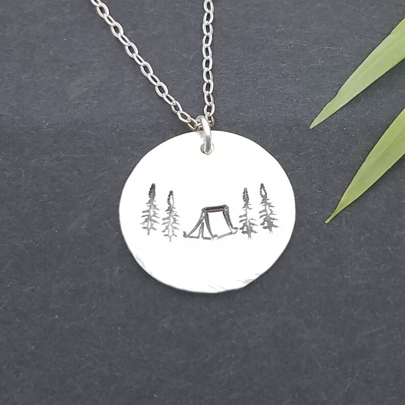 Camping Pendant Necklace Campsite Charm Necklace Sterling Etsy