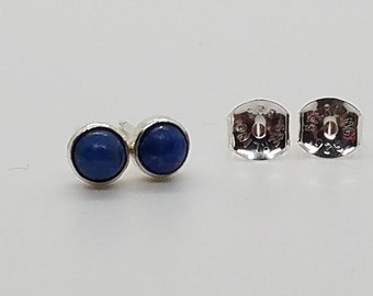 Denim Lapis Studs | Sterling Silver Lapis Studs | 4mm Stud Earrings | Minimalist Stud Earrings | Pretty Blue Stones