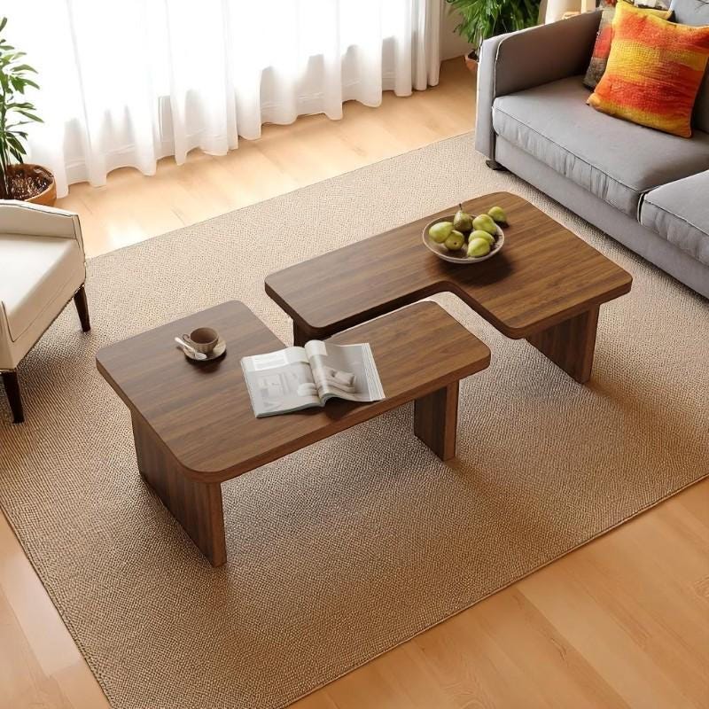 Mid-Century Modern Expandable Coffee Table, 2-in-1 Wood Walnut Center Table, Minimalist Sofa Couch Table for Living Room