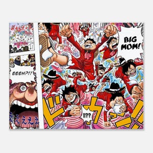 Poster One Piece Luffy vs Big Mom – Stampa su Tela o Carta – Scena della Torta – Arte Anime