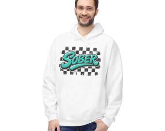 Sudadera con capucha de cuadros verde azulado sobria / Cuadros verde azulado, blanco y negro