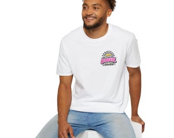 Camiseta con estampado de cuadros y sol "Good Sober Vibes" / Gráfico rosa sobrio